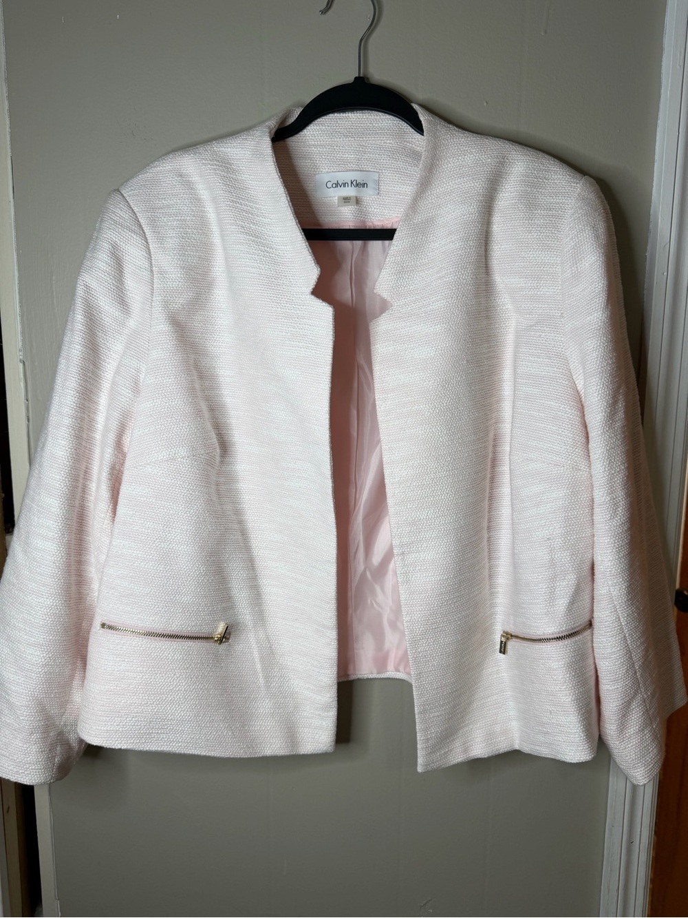 Calvin Klein Blazer Jacket Size 20W Pink Textured Open Front Zip Pockets